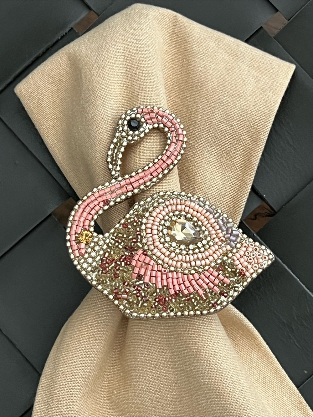Pier 1 Imports Set of 4 Beaded Pink Flamingo Napkin Rings NWT